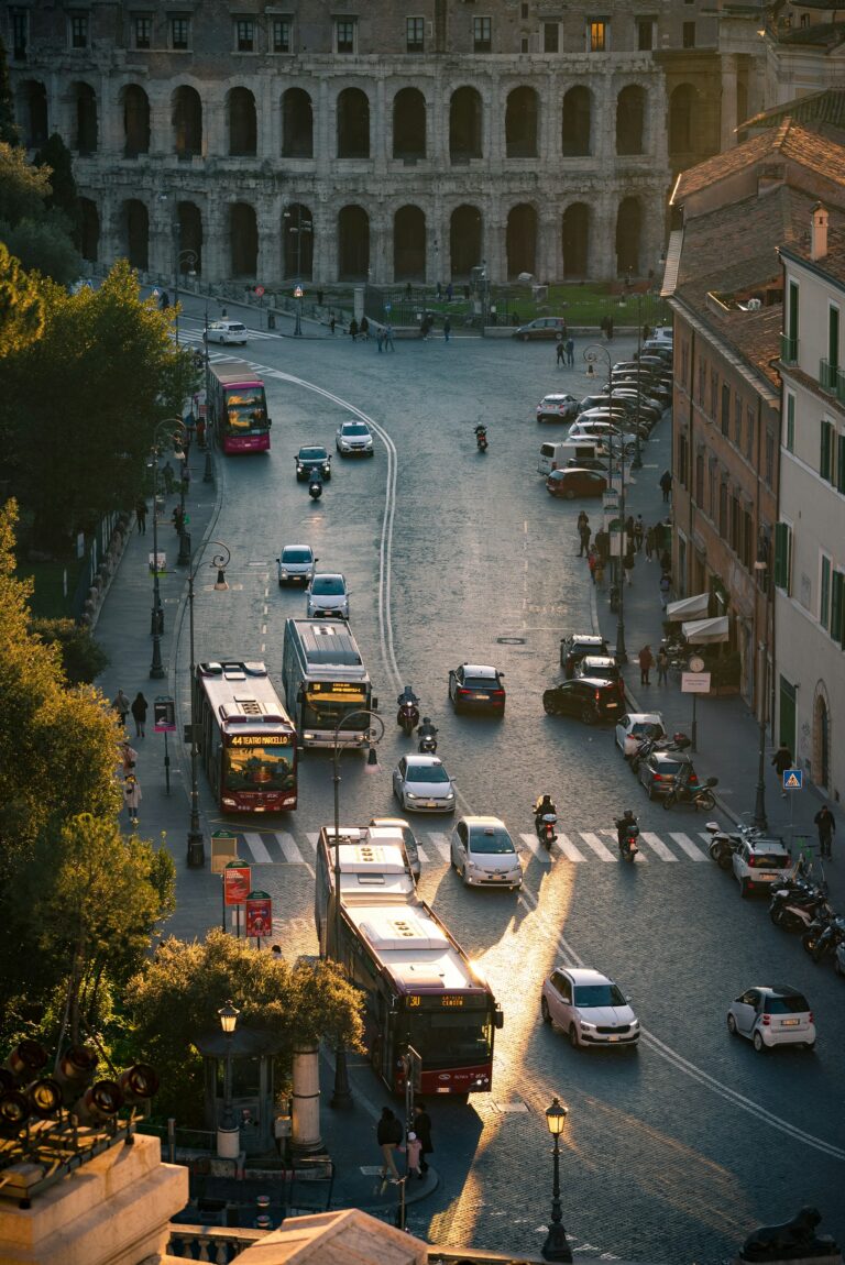 roman bus and roman taxi in the street