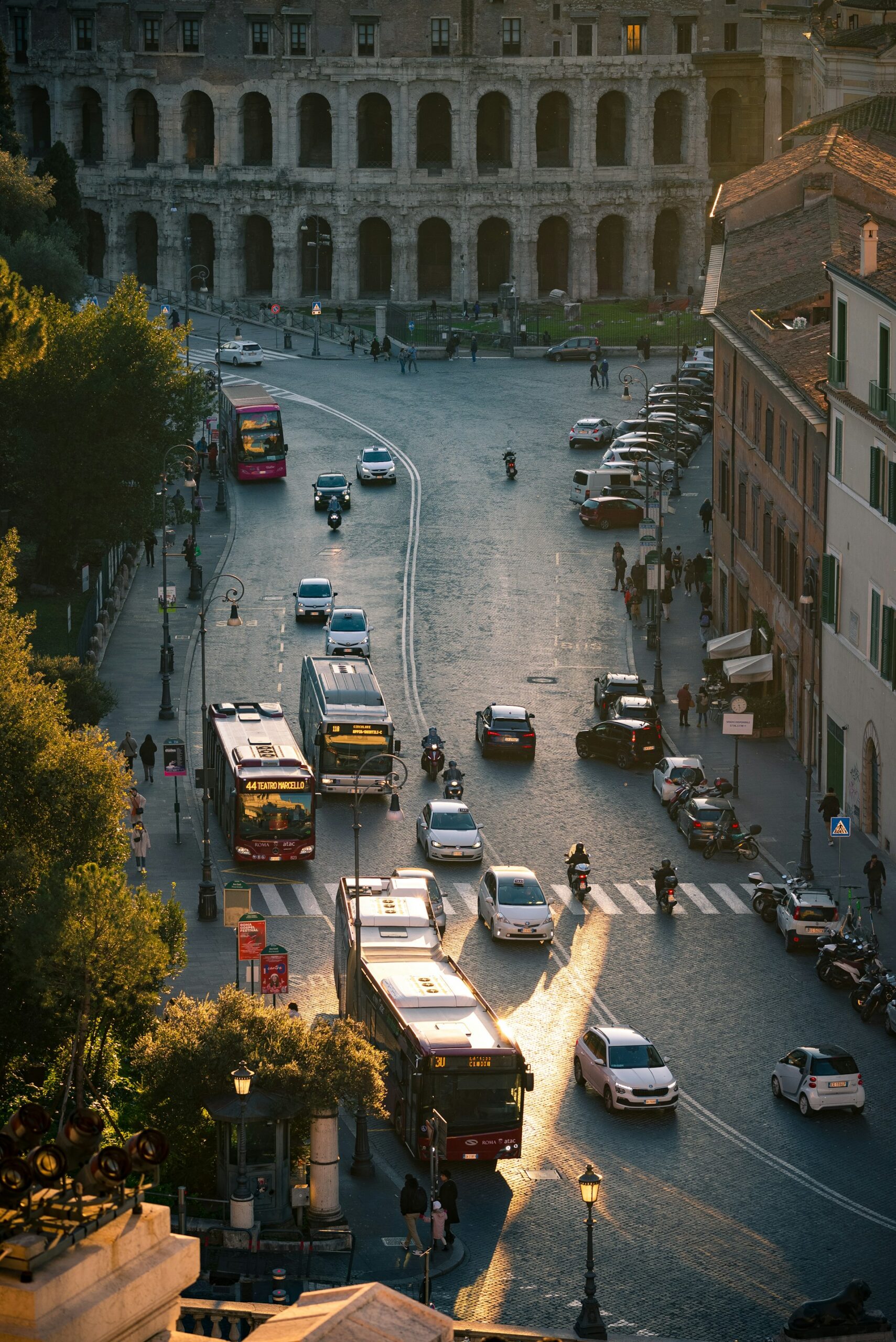 roman bus and roman taxi in the street