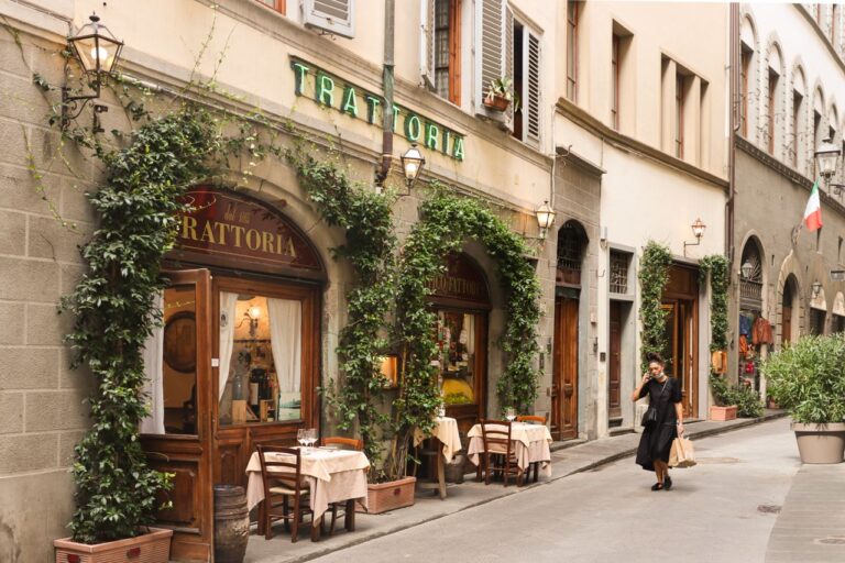 Traditional Italian trattoria with tables outside