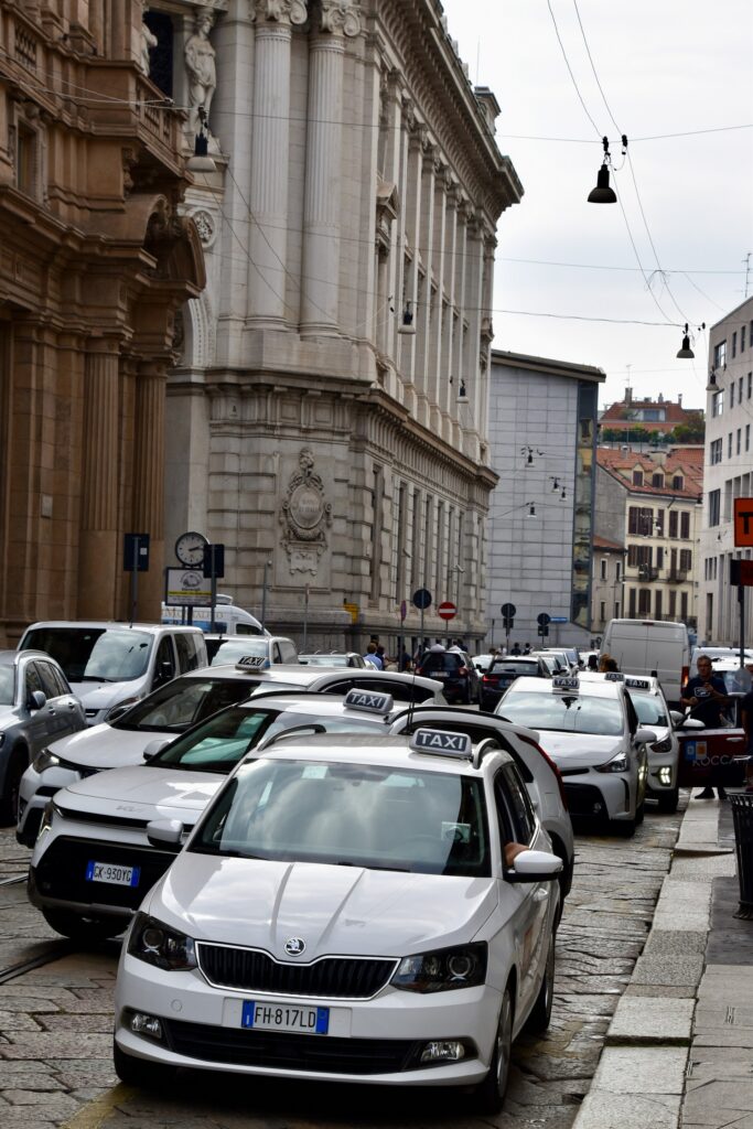 Row of official taxis waiting at the rank